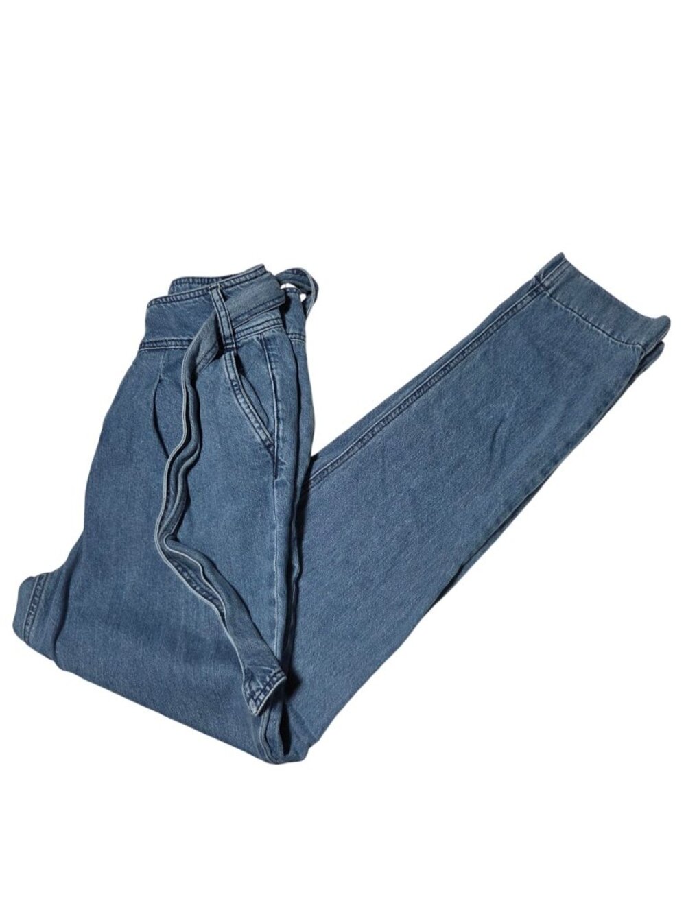 Boden Paperbag Wide Leg Jeans Size 2 High Rise Tie Belt 70s Light Wash Denim